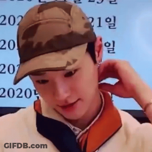 Man Wearing Hat And Scarf Adjusting Ear GIF