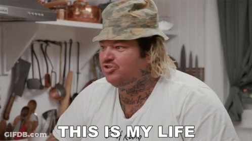 Man Wearing Hat And White Shirt Says This Is My Life GIF