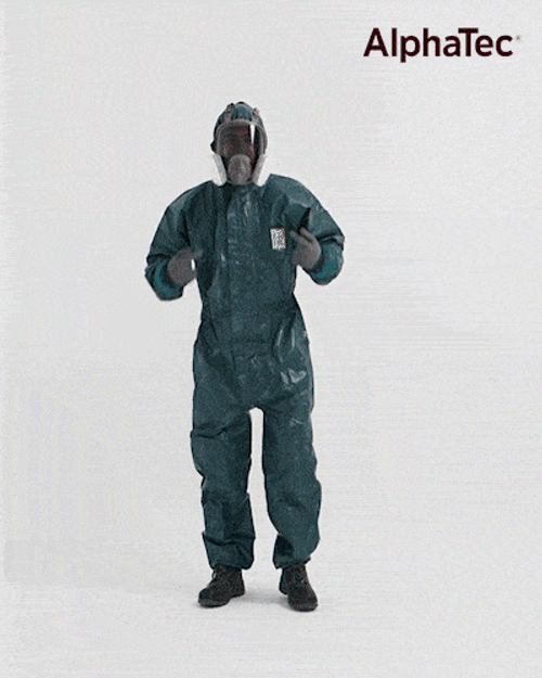 Man Wearing Hazmat Suit Reminding To Wear PPE GIF