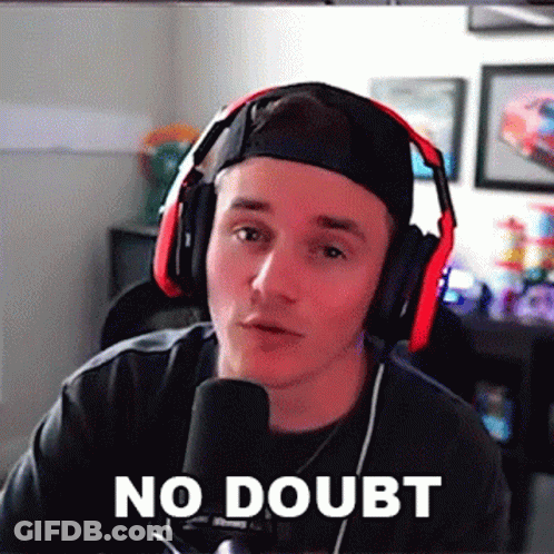 Man Wearing Headphones And Baseball Cap Saying No Doubt GIF