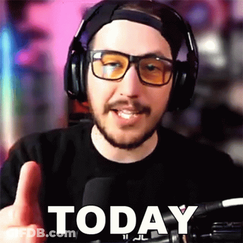 Man Wearing Headphones And Glasses Pointing At Today GIF