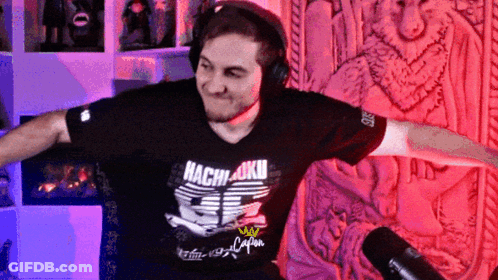 Man Wearing Headphones And Hachi-Okui Shirt GIF