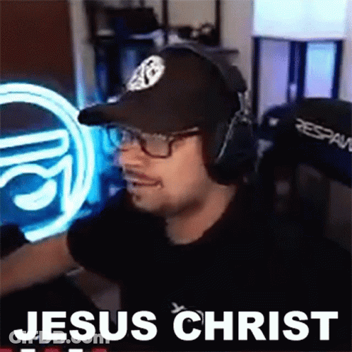 Man Wearing Headphones And Hat Saying Jesus Christ GIF