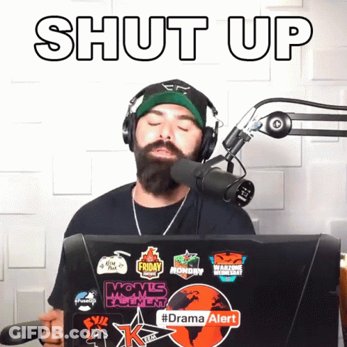 Man Wearing Headphones And Hat With Shut Up GIF