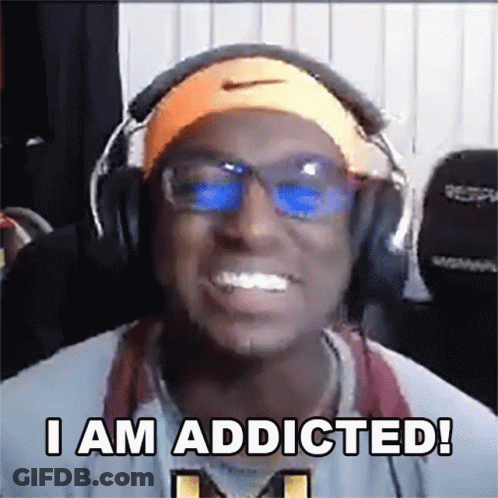 Man Wearing Headphones And Headband Says I Am Addicted GIF