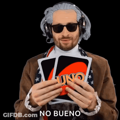Man Wearing Headphones And Sunglasses Holding Uno Card GIF