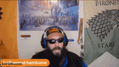 Man Wearing Headphones And Sunglasses Near Thrones Poster GIF