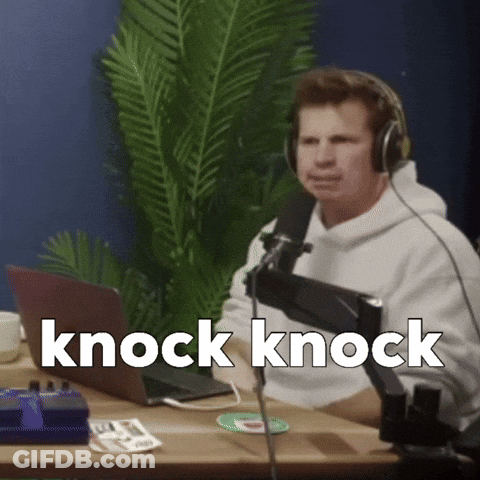 Man Wearing Headphones At Microphone With Knock Knock GIF