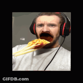 Man Wearing Headphones Eating Pizza GIF
