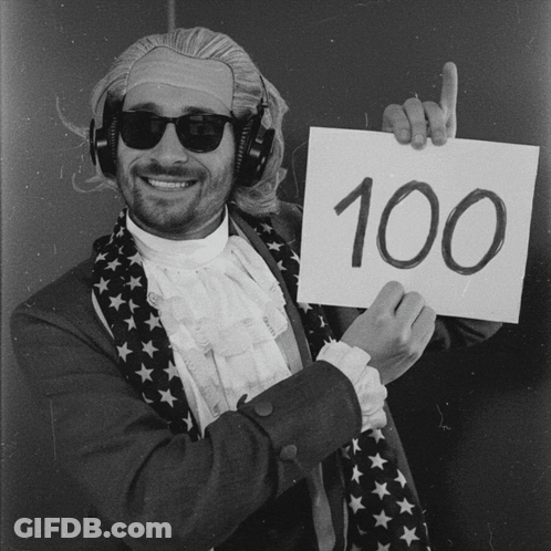 Man Wearing Headphones Holding Sign With 100 GIF