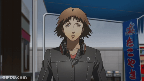 Man Wearing Headphones In Front Of Takoyaki Sign GIF