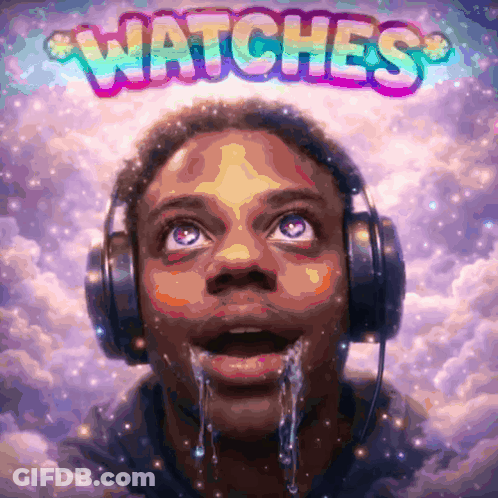 Man Wearing Headphones Looking Up Watches GIF