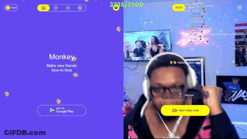 Man Wearing Headphones Playing Monkey Make New Friends Face To Face GIF