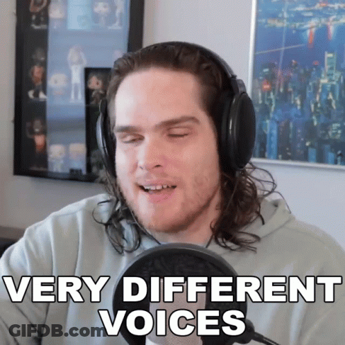 Man Wearing Headphones Saying Very Different Voices GIF