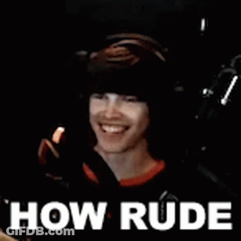 Man Wearing Headphones Smiling With How Rude Behind Him GIF