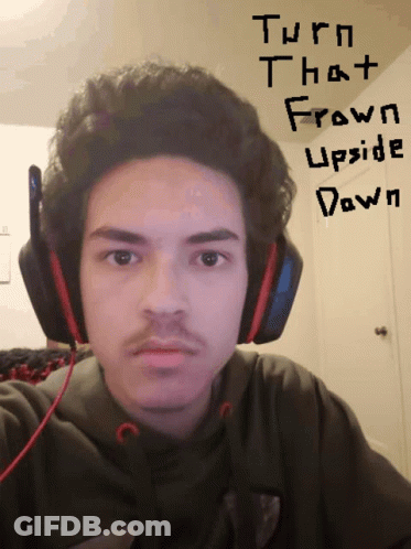 Man Wearing Headphones Turn Frown Upside Down GIF