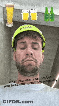 Man Wearing Helmet Saying Head Still Hurts GIF