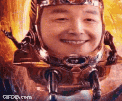 Man Wearing Helmet Smiling With Robot Head GIF