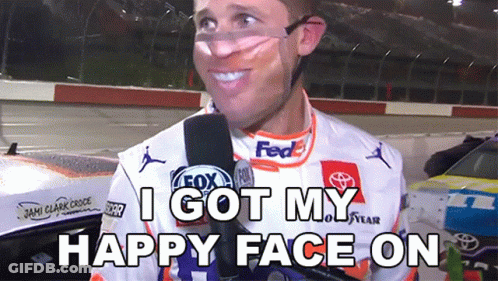 Man Wearing I Got My Happy Face On Mask GIF