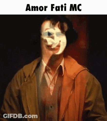 Man Wearing Joker Mask With Amor Fati MC GIF