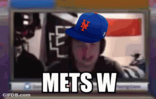 Man Wearing Mets Hat On Computer GIF