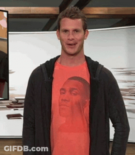 Man Wearing Orange Shirt With Man Picture GIF