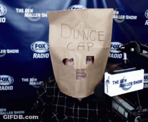 Man Wearing Paper Bag Dunce Cap GIF
