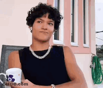 Man Wearing Pearl Necklace And Earrings GIF