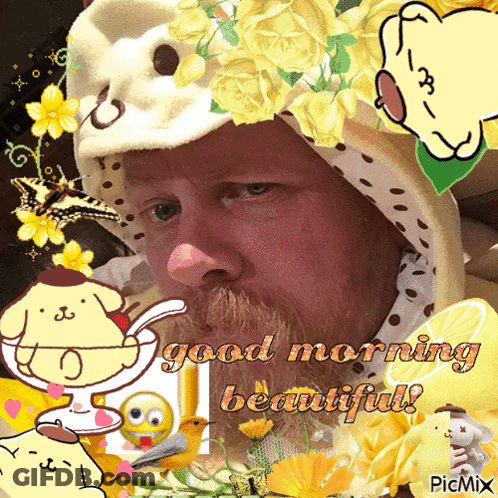 Man Wearing Pompompurin Hat Good Morning Beautiful GIF