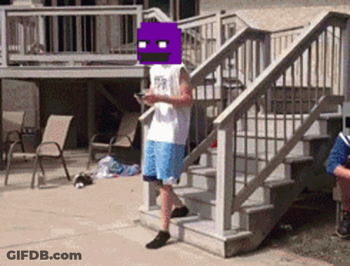 Man Wearing Purple Headband Walking Down Stairs GIF