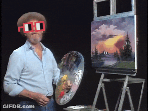 Man Wearing Red And White Glasses Holding Palette GIF