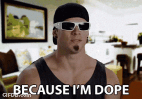 Man Wearing Sunglasses And Hat Saying Because I'm Dope GIF