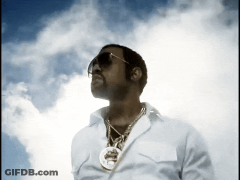 Man Wearing Sunglasses And Lion Necklace Looking Up GIF