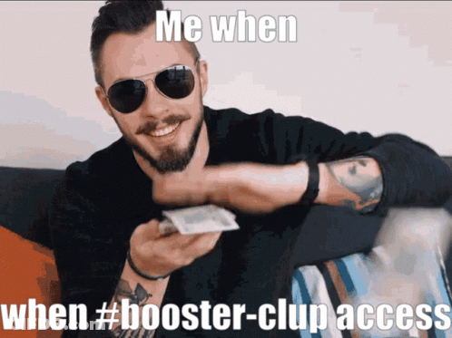 Man Wearing Sunglasses Holding Paper Me When #Booster-Club Access GIF