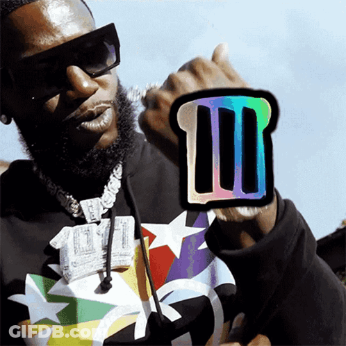Man Wearing Sunglasses Holding Sticker GIF