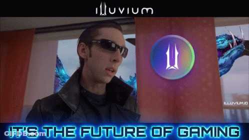 Man Wearing Sunglasses In Front Of Sign Saying It's The Future Of Gaming GIF
