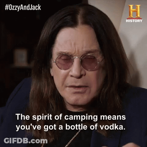 Man Wearing Sunglasses Saying Camping Means Vodka GIF