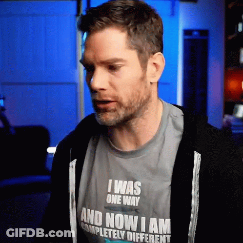 Man Wearing T-Shirt I Was One Way And Now I Am Completely Different GIF
