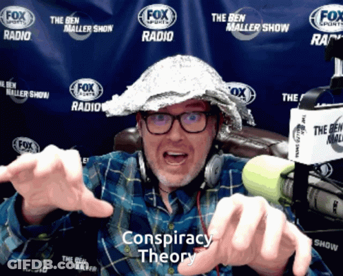 Man Wearing Tin Foil Hat With Conspiracy Theory GIF