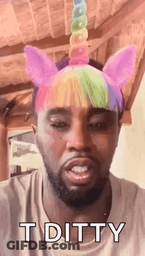 Man Wearing Unicorn Headband Making Funny Face GIF