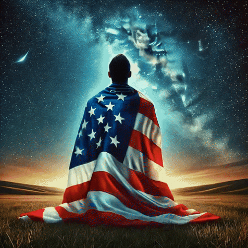 Man Wearing USA Flag On Starry Night GIF