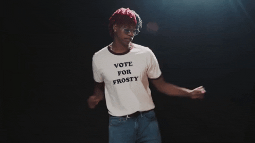 Man Wearing Vote For Frosty Shirt Bad Dancing GIF