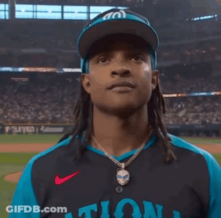 Man Wearing W Hat And Nationals Jersey GIF