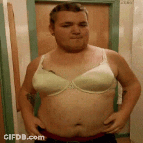Man Wearing White Bra With Red Belt GIF