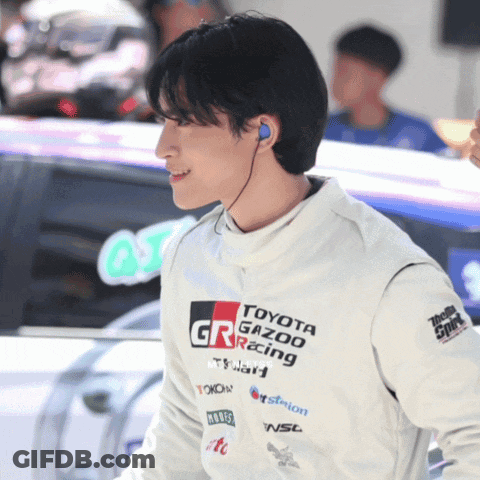 Man Wearing White Toyota Gazoo Racing Shirt GIF