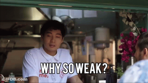 Man Wearing Why So Weak Shirt GIF