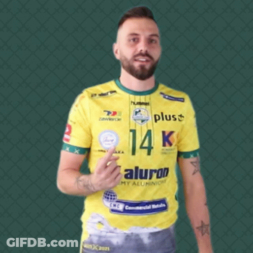 Man Wearing Yellow Shirt With 14K GIF