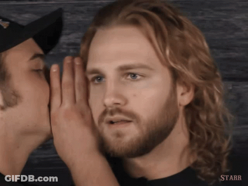Man Whispering Secret To Another Man Starr GIF