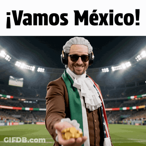 Man Wig Sunglasses Holding Gold Coins Vamos Mexico GIF