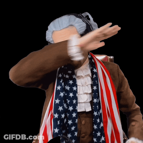 Man With American Flag Draped Around Neck Doing Dab GIF